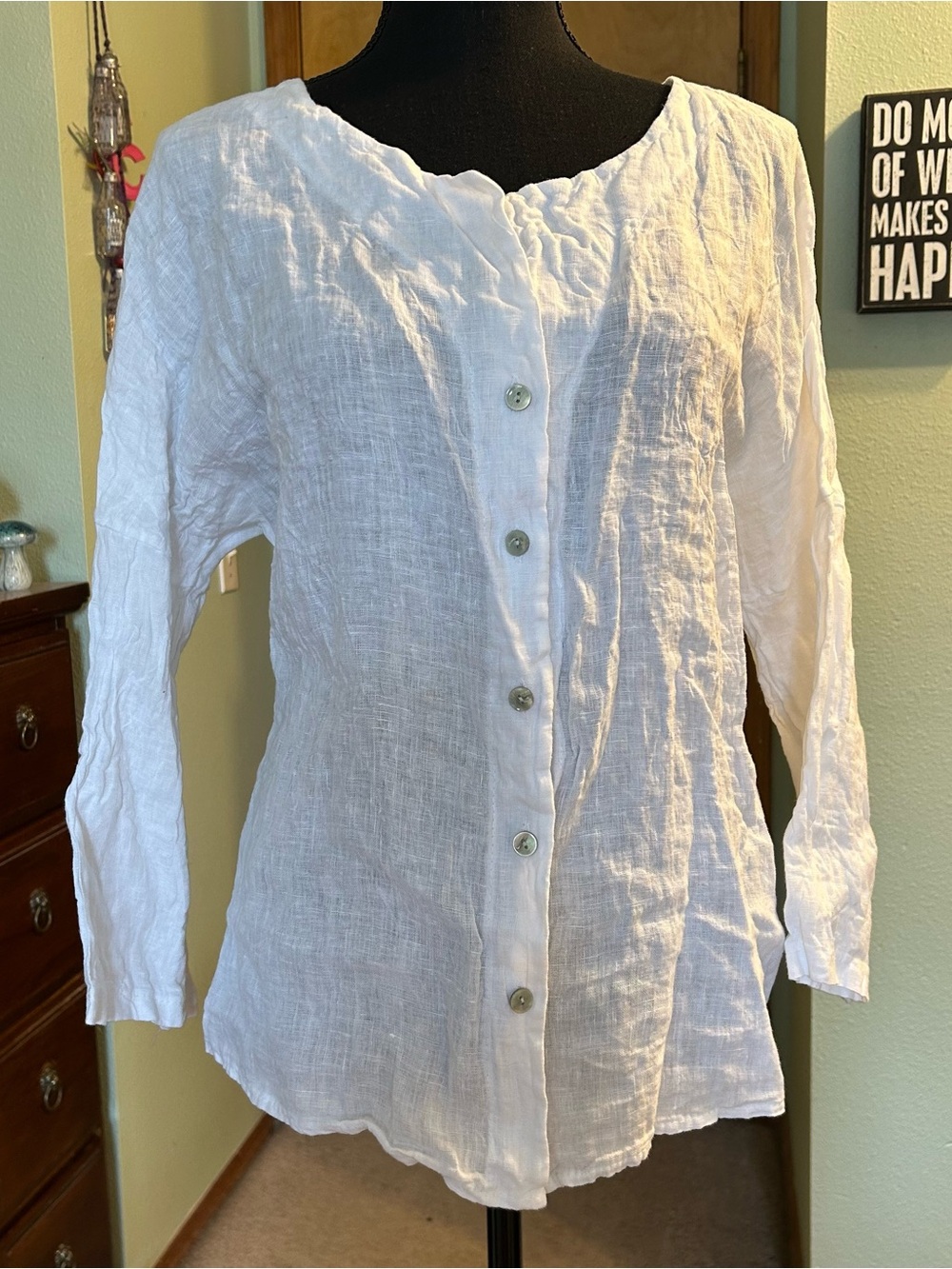 Milio Milano white crinkle linen long sleeve button down lightweight top XS